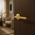 Solid Brass Knurled Grip Door Handle Set (Emergency-Access Lock)