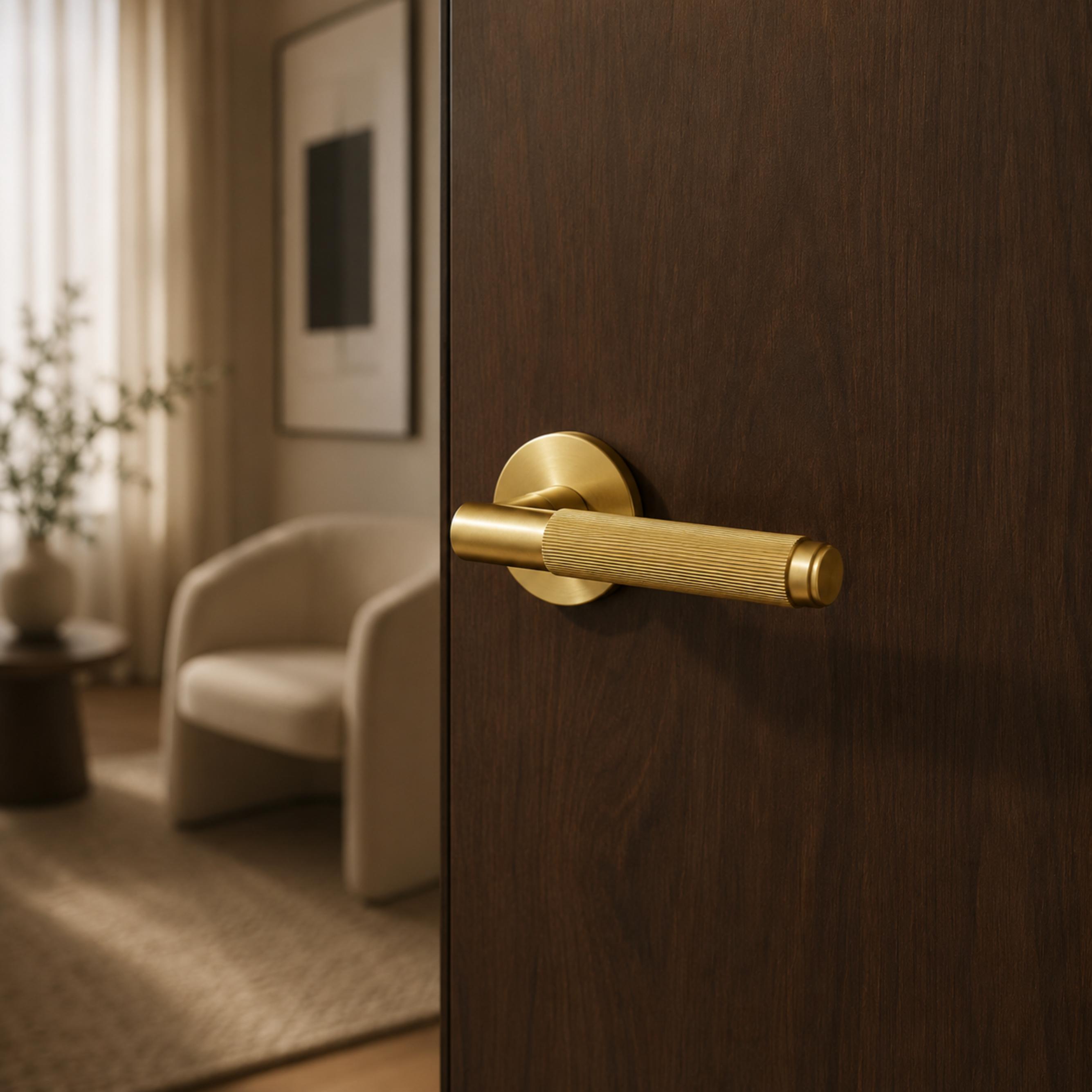 Solid Brass Knurled Grip Door Handle Set (Emergency-Access Lock)