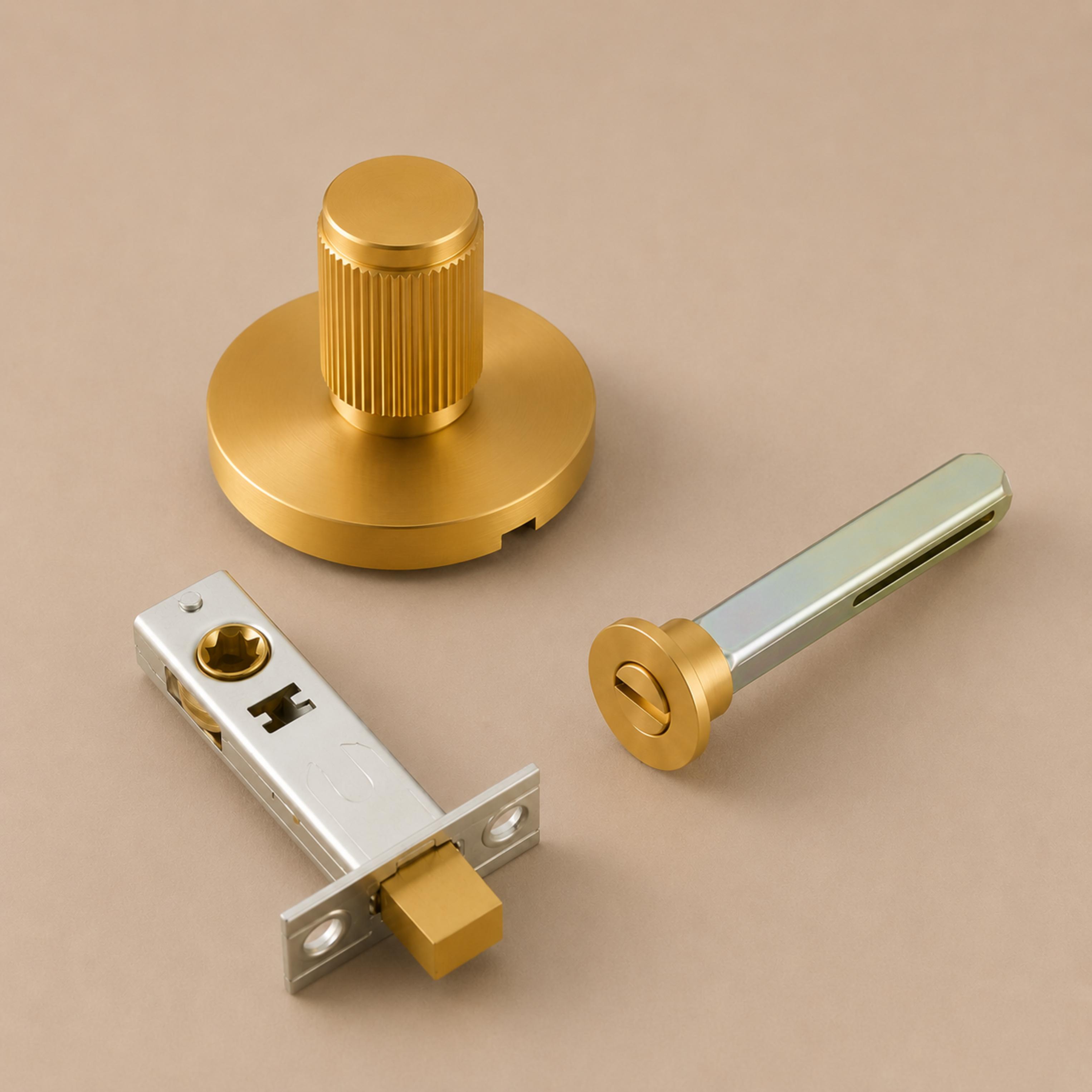 Solid Brass Knurled Grip Door Handle Set (Emergency-Access Lock)