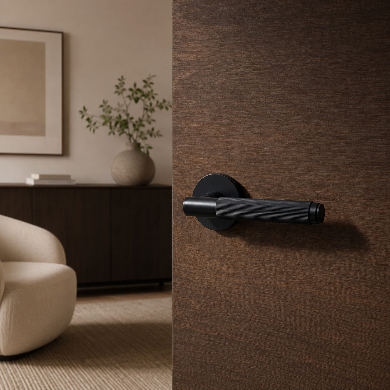Solid Brass Knurled Grip Door Handle Set (Emergency-Access Lock)