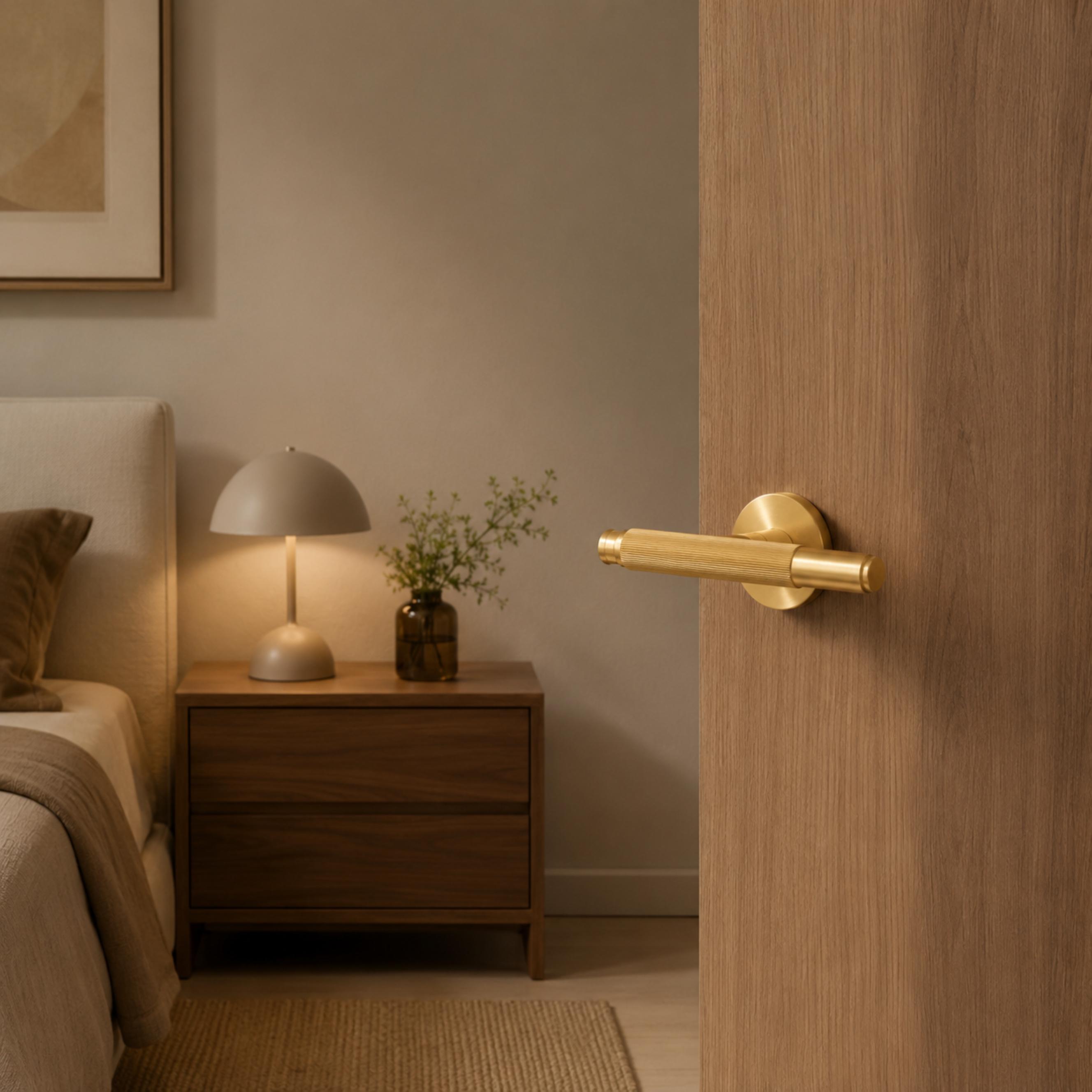 Solid Brass Knurled Grip Door Handle Set (Emergency-Access Lock)