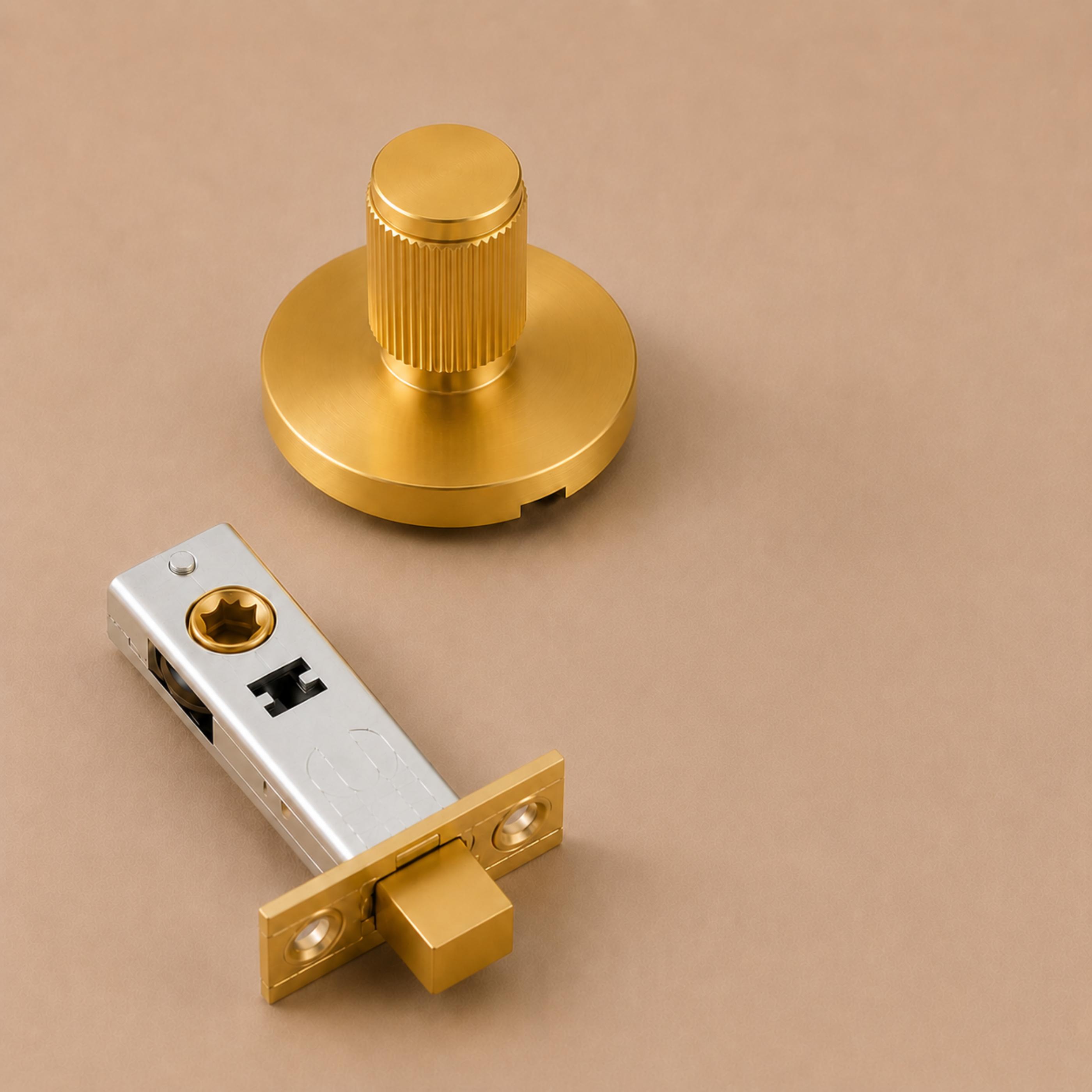 Solid Brass Knurled Grip Door Handle Set (Emergency-Access Lock)