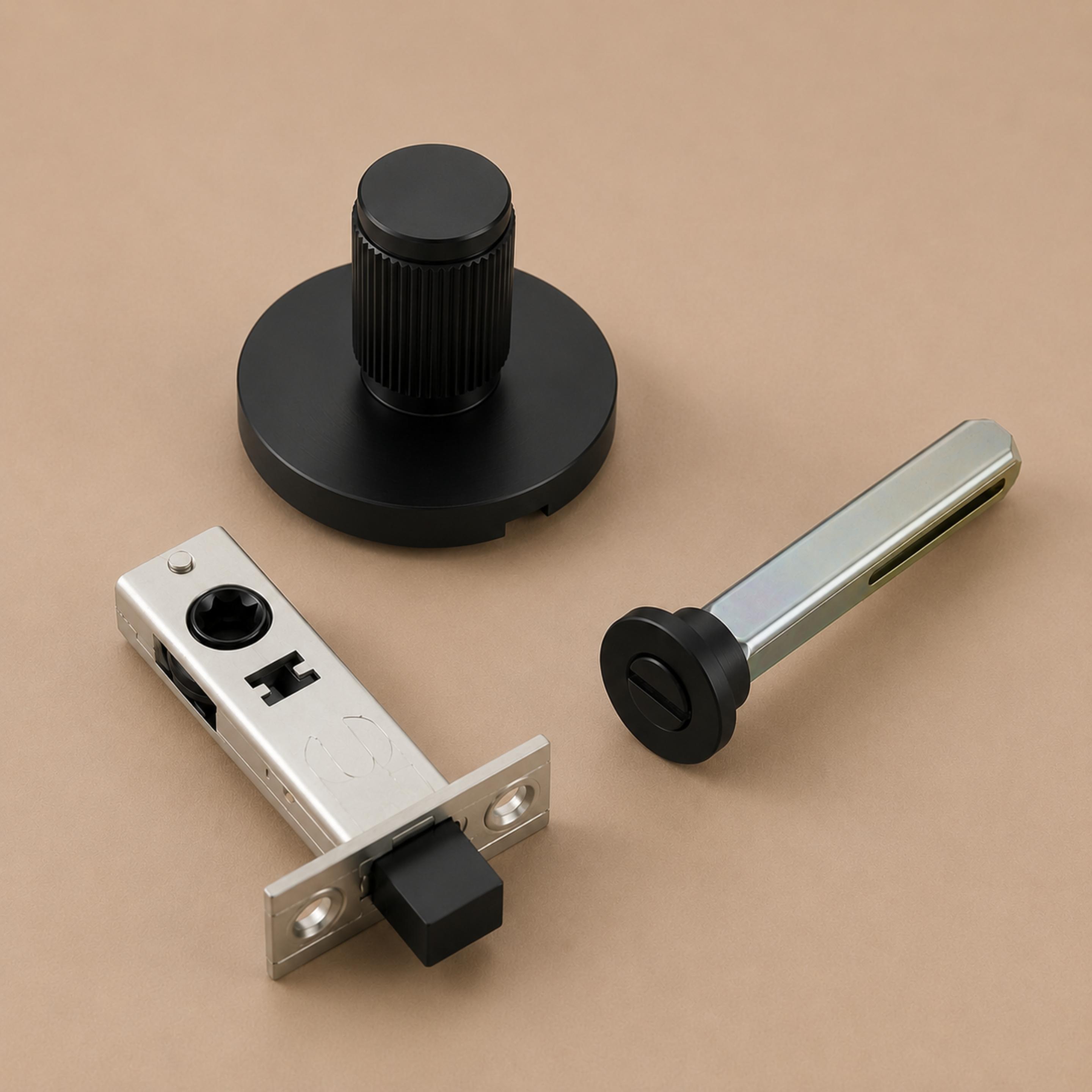 Solid Brass Knurled Grip Door Handle Set (Emergency-Access Lock)