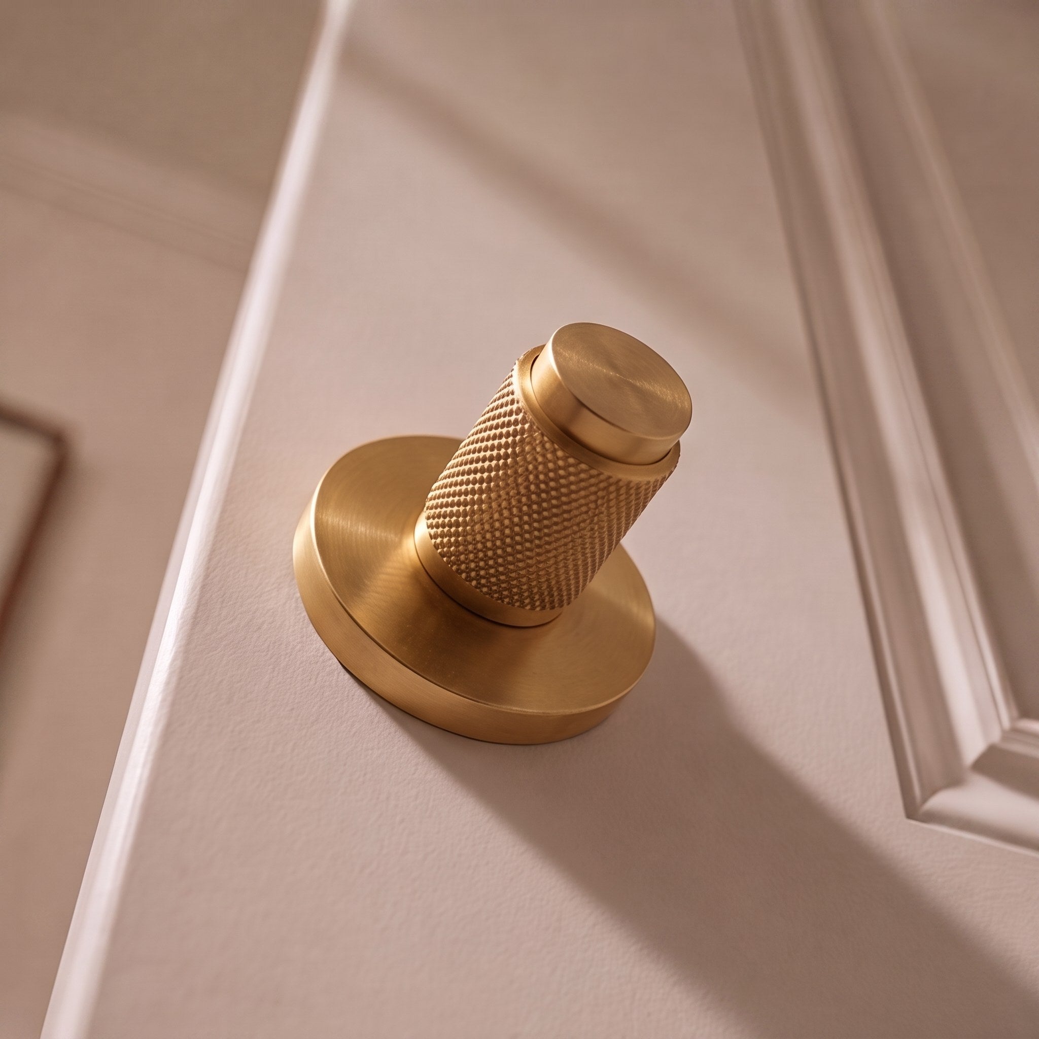 Solid Brass Knurled Grip Interior Door Handle Set (Privacy Lock)