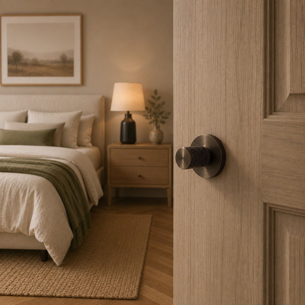 Solid Brass Knurled Grip Interior Door Handle Set (Privacy Lock)