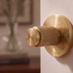 Solid Brass Knurled Grip Interior Door Handle Set (Privacy Lock)