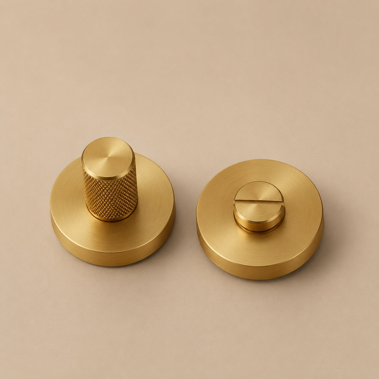 Solid Brass Knurled Grip Interior Door Handle Set (Privacy Lock)