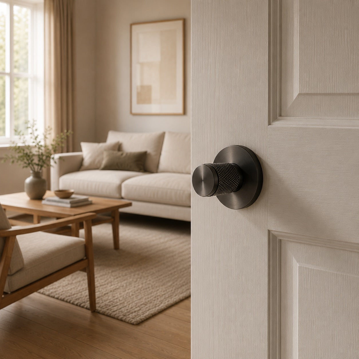 Solid Brass Knurled Grip Interior Door Handle Set (Privacy Lock)