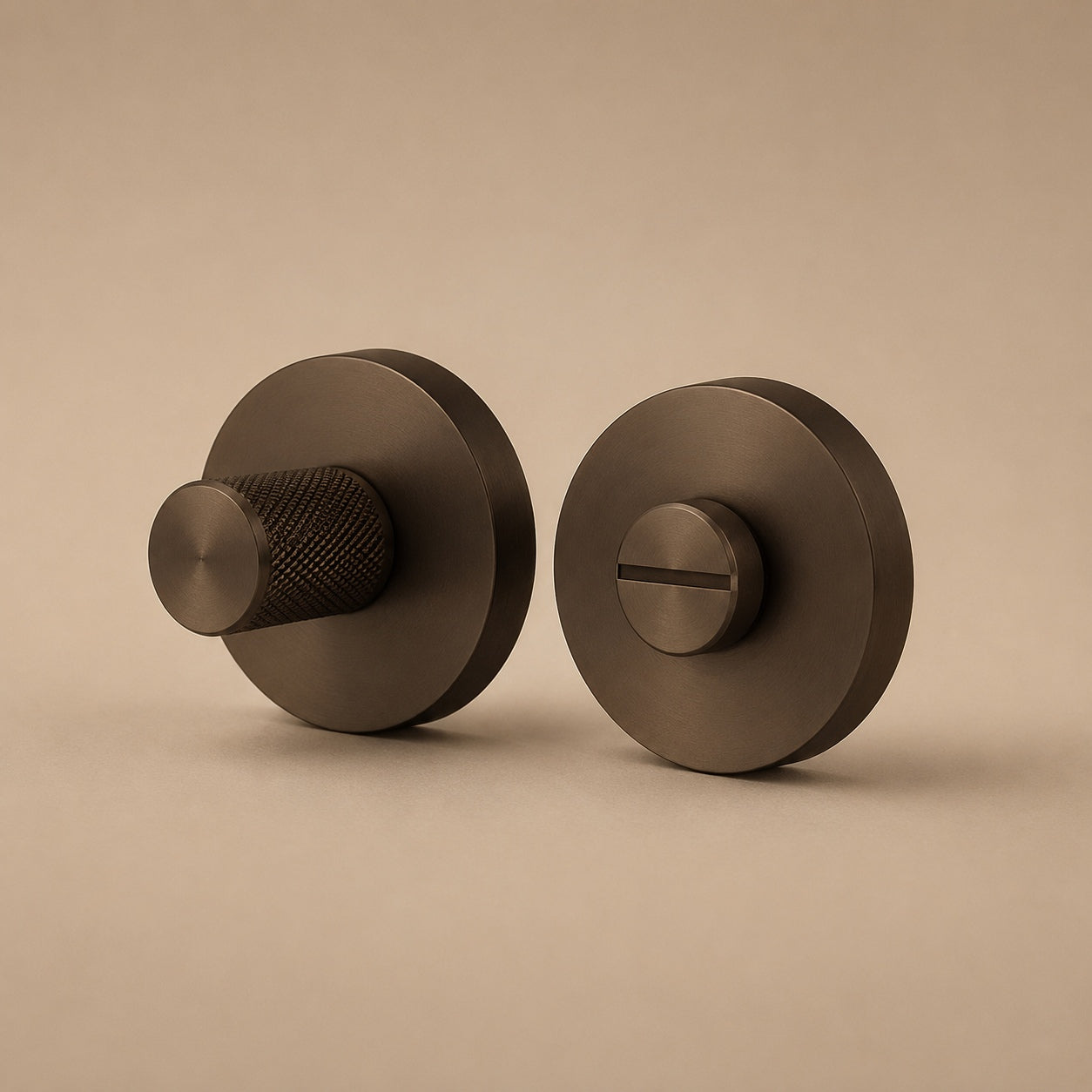 Solid Brass Knurled Grip Interior Door Handle Set (Privacy Lock)