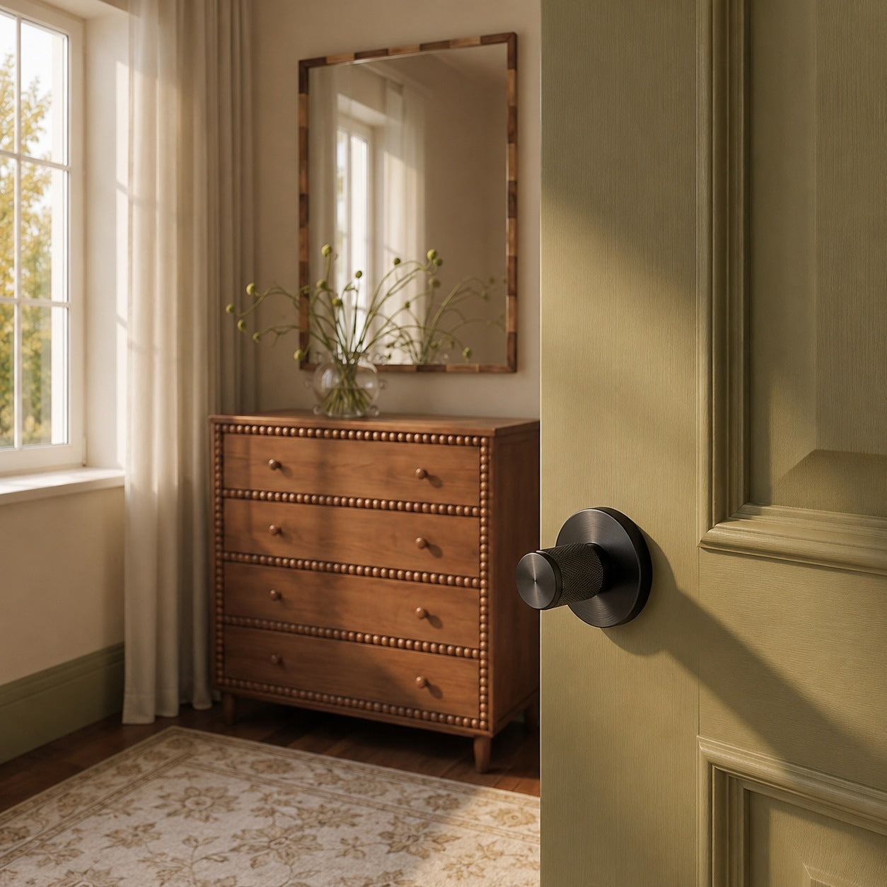 Solid Brass Knurled Grip Interior Door Handle Set (Privacy Lock)