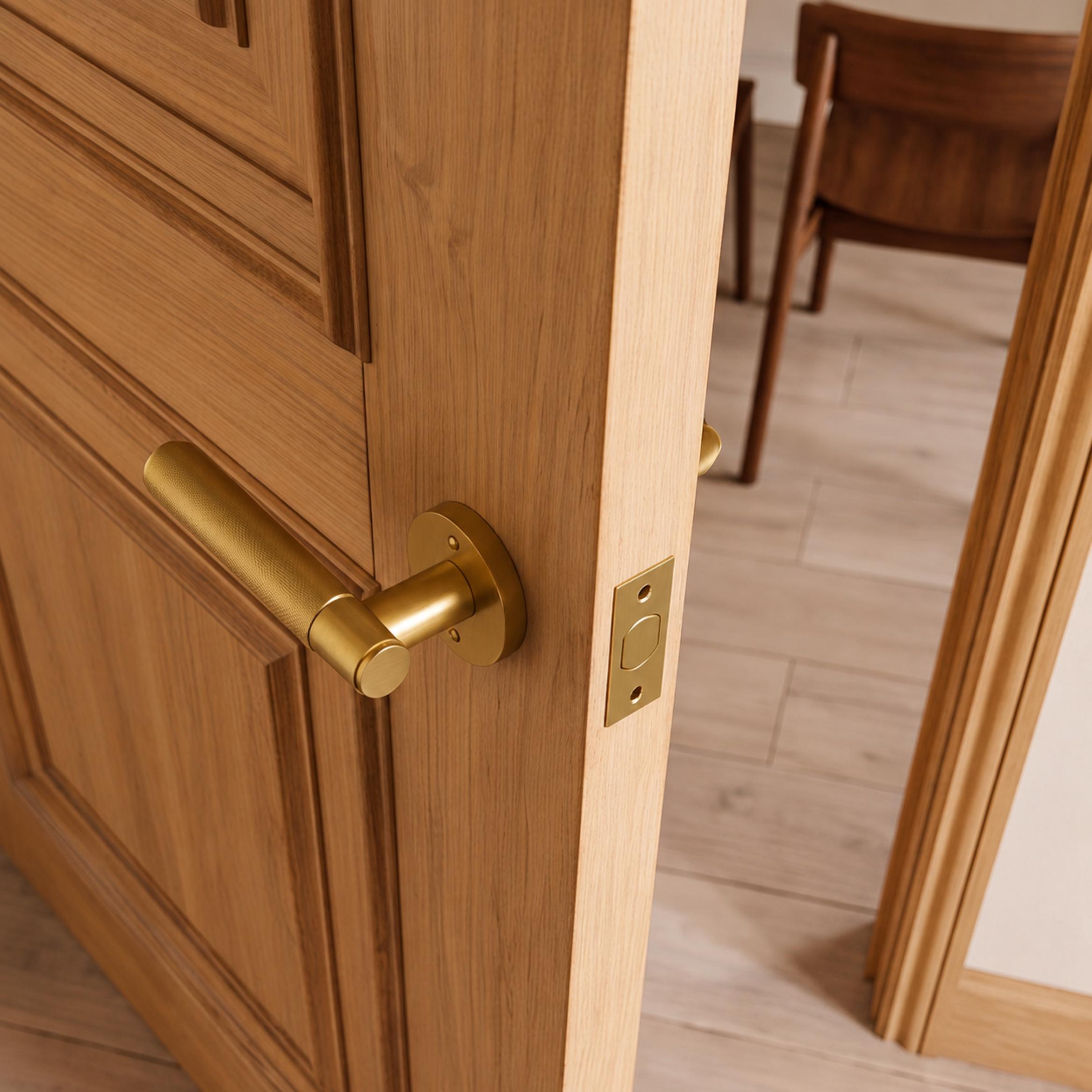 Solid Brass Knurled Lever Interior Door Handle (Square Or Round Rosette)