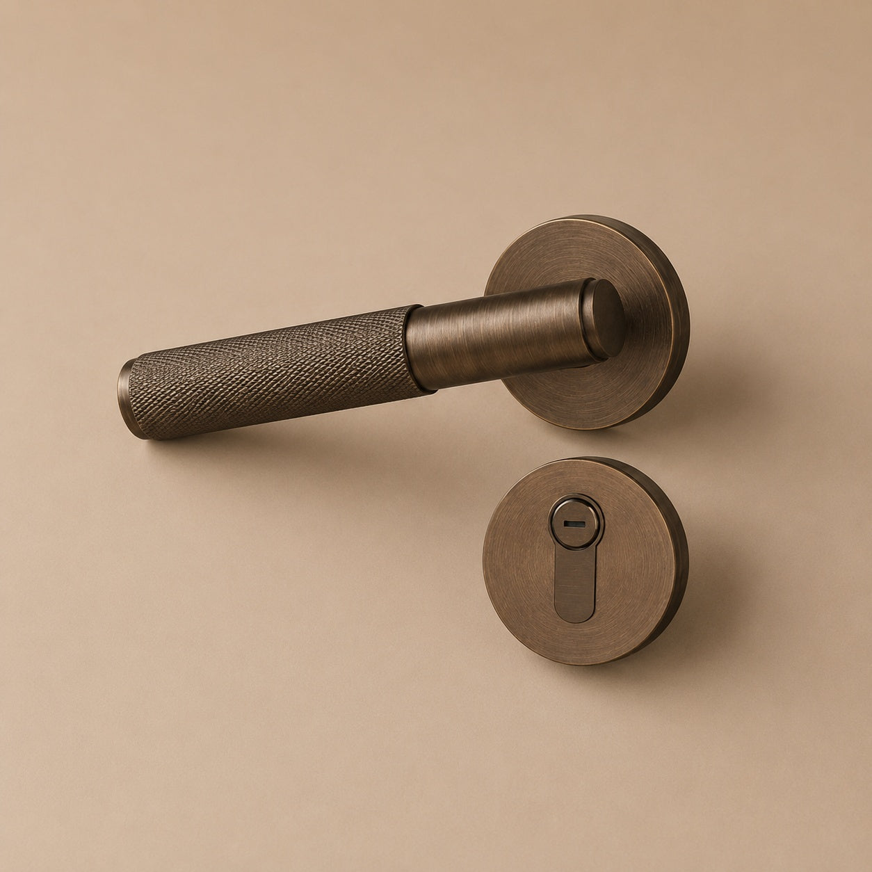 Solid Brass Knurled Lever Interior Door Handle (Square Or Round Rosette)