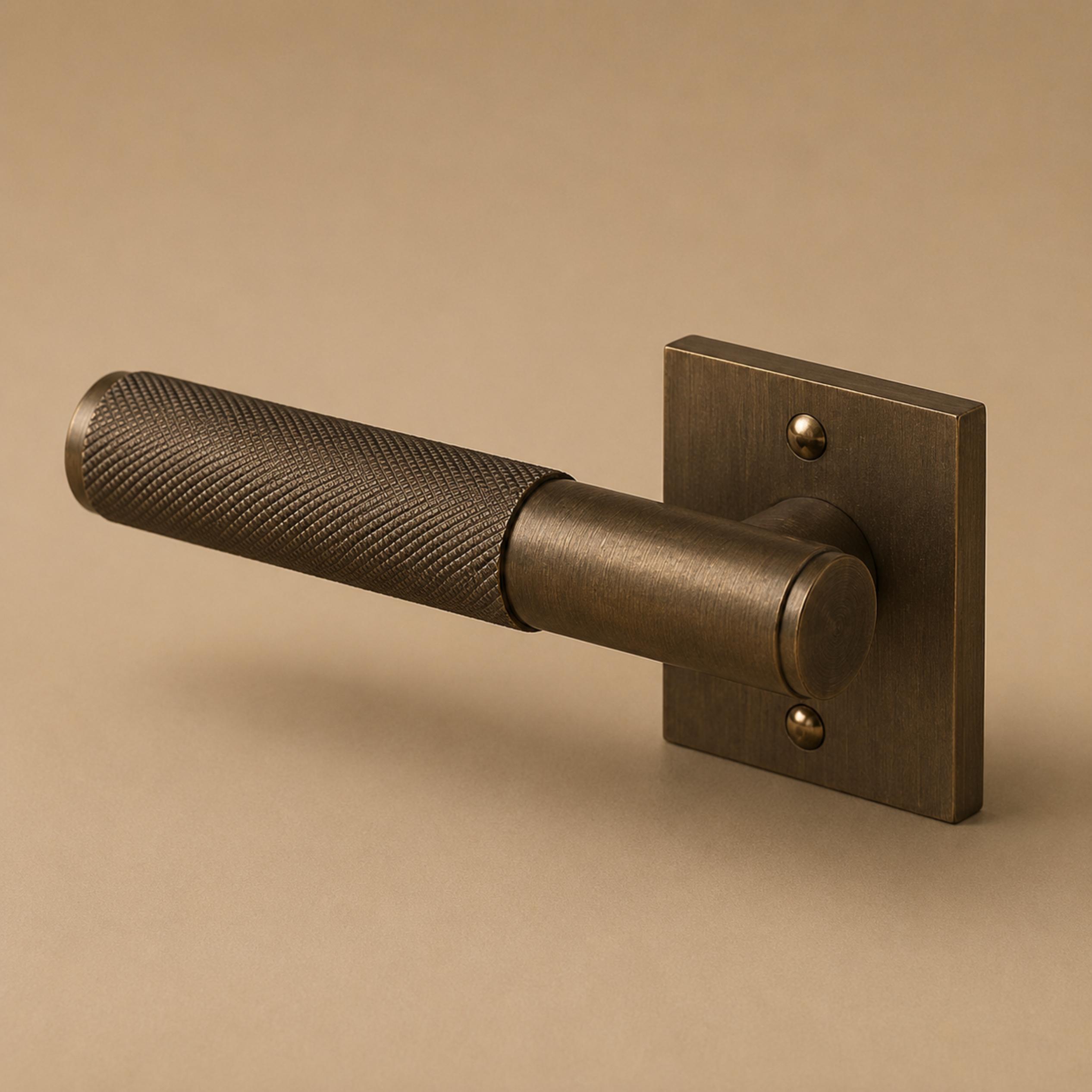 Solid Brass Knurled Lever Interior Door Handle (Square Or Round Rosette)