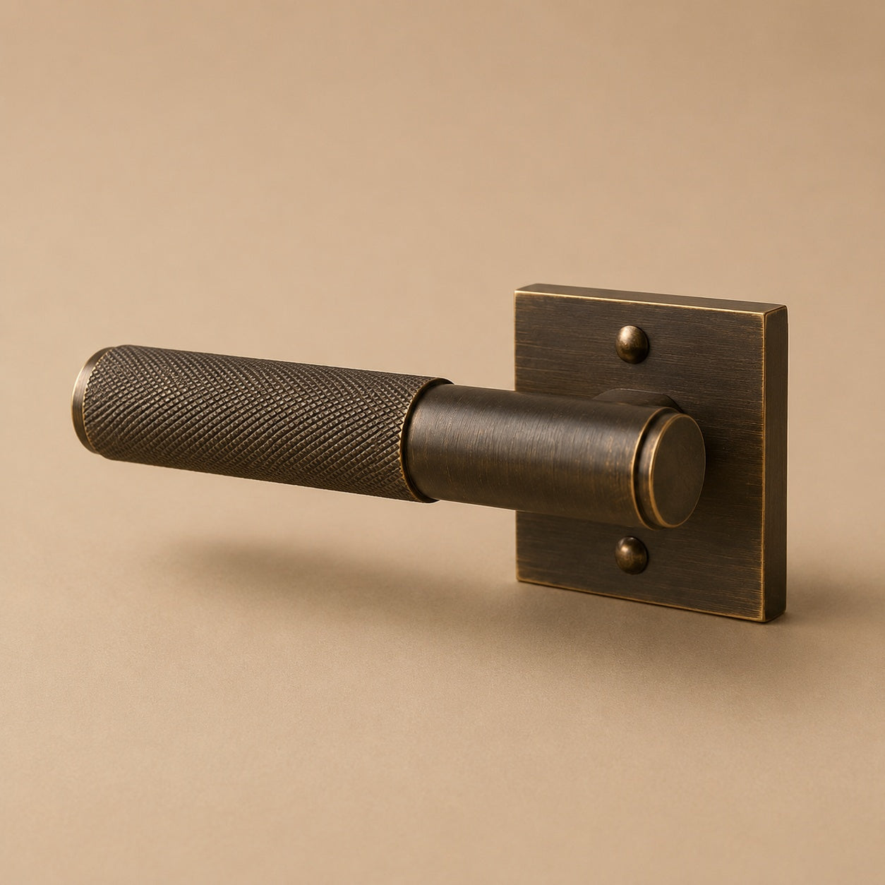 Solid Brass Knurled Lever Interior Door Handle (Square Or Round Rosette)