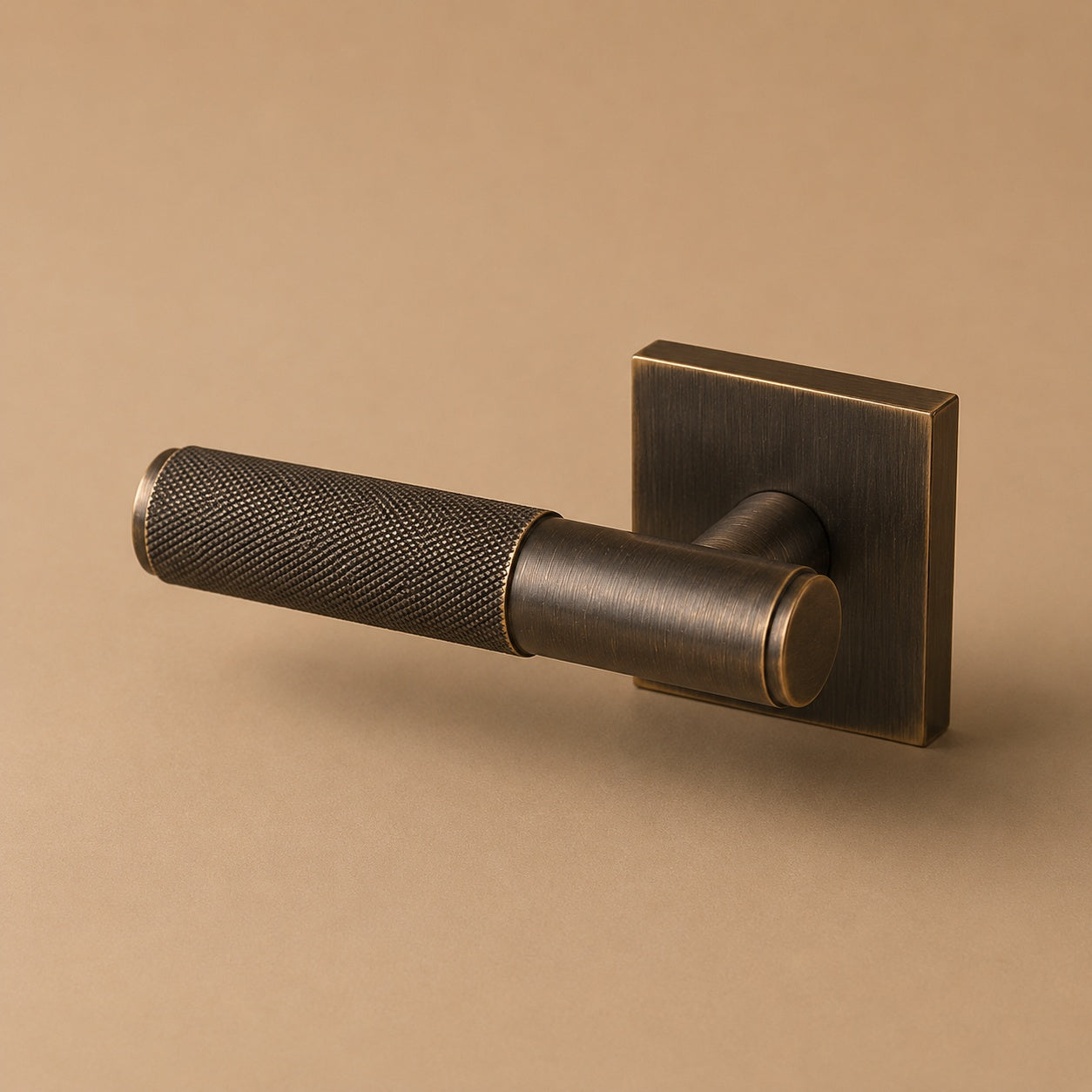 Solid Brass Knurled Lever Interior Door Handle (Square Or Round Rosette)