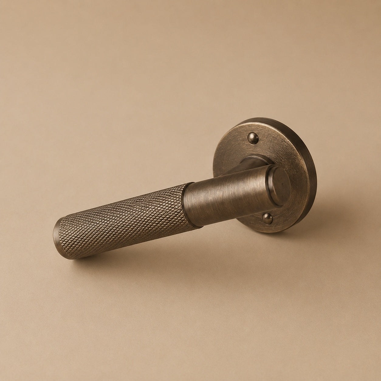 Solid Brass Knurled Lever Interior Door Handle (Square Or Round Rosette)