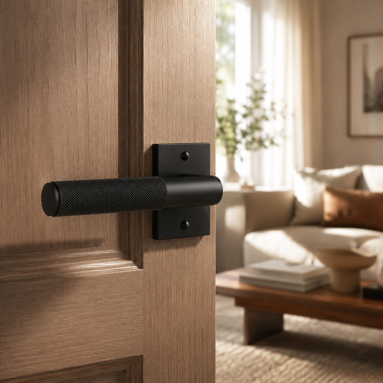 Solid Brass Knurled Lever Interior Door Handle (Square Or Round Rosette)