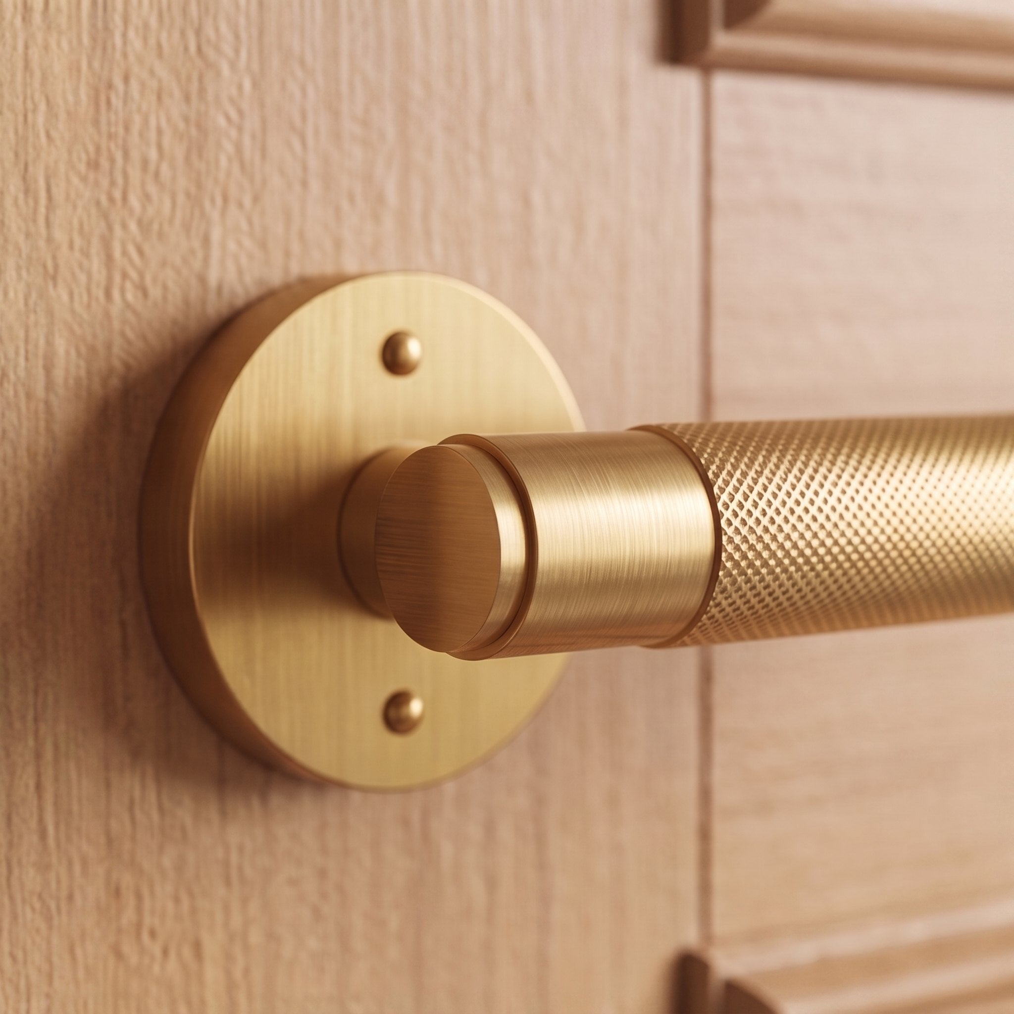 Solid Brass Knurled Lever Interior Door Handle (Square Or Round Rosette)