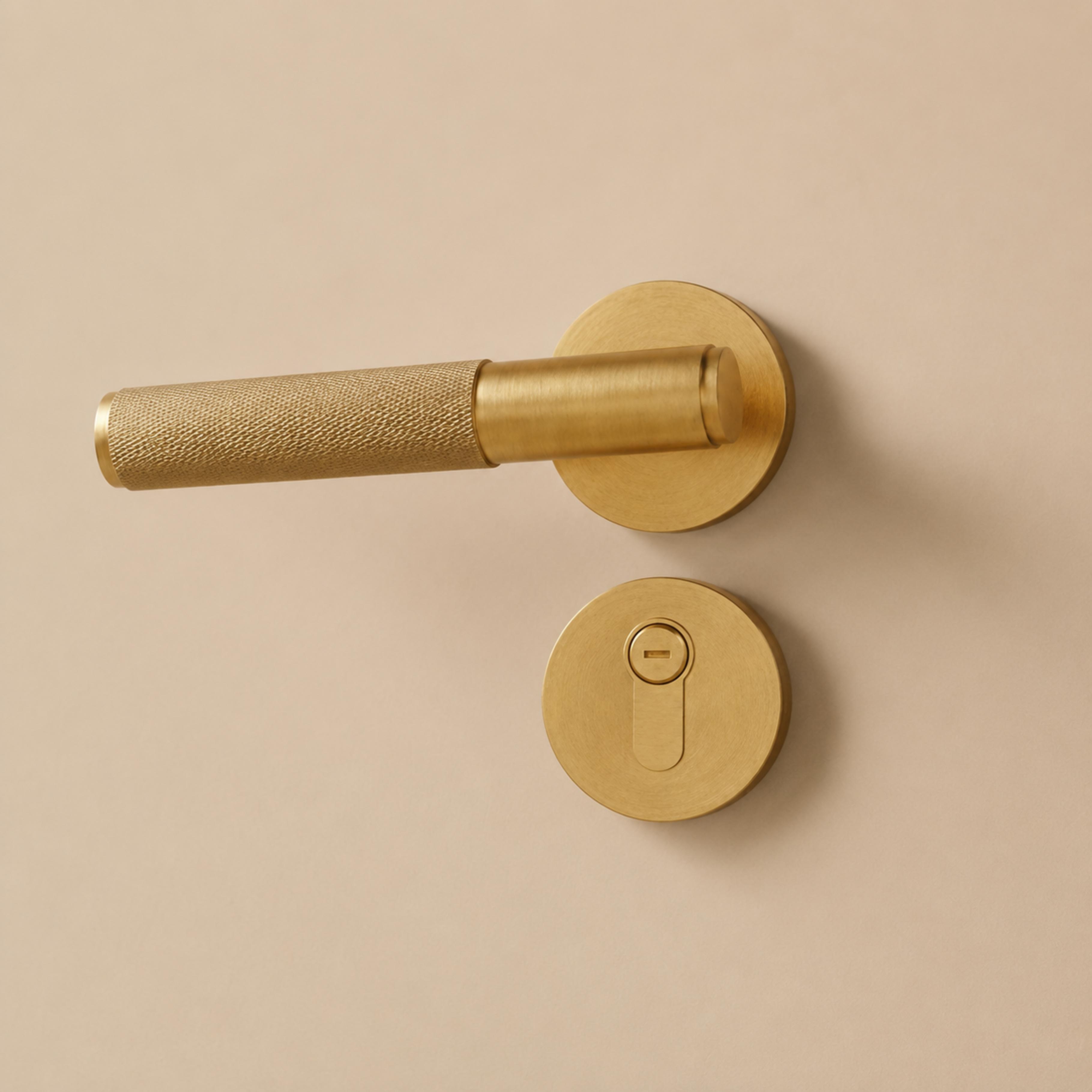 Solid Brass Knurled Lever Interior Door Handle (Square Or Round Rosette)