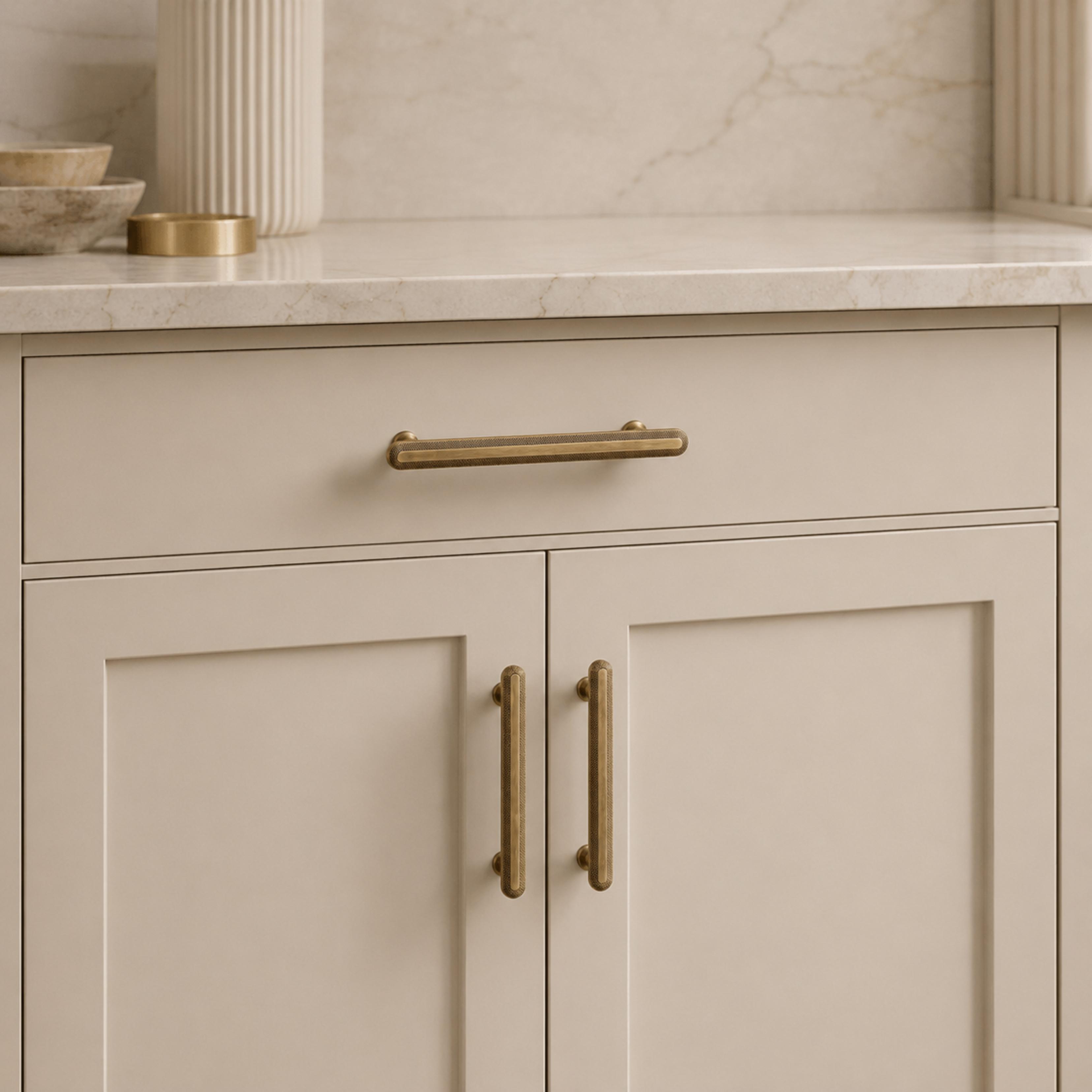 Solid Brass Textured Edge Cabinet Hardware Set (Knobs & Pulls)