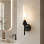 Solid Brass Vertical Marble Globe Wall Sconce (Hardwired)