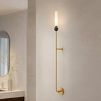 Solid Brass Vertical Marble Globe Wall Sconce (Hardwired)