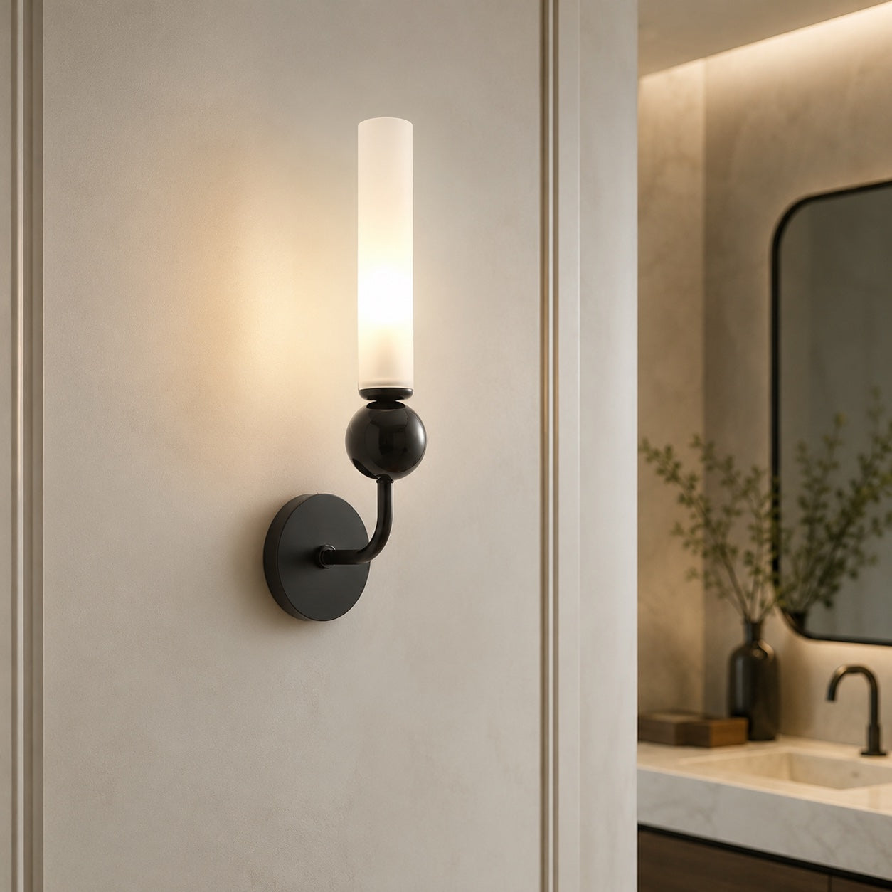 Solid Brass Vertical Marble Globe Wall Sconce (Hardwired)