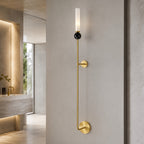 Solid Brass Vertical Marble Globe Wall Sconce (Hardwired)