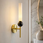 Solid Brass Vertical Marble Globe Wall Sconce (Hardwired)