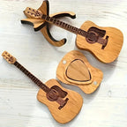 Solid Oak Guitar-Shaped Pick Holder