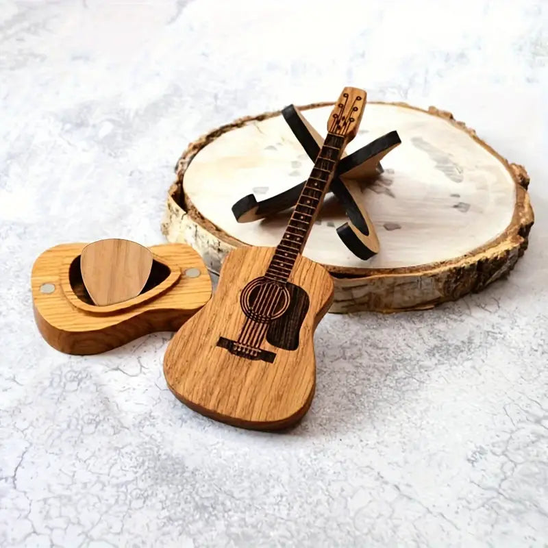Solid Oak Guitar-Shaped Pick Holder