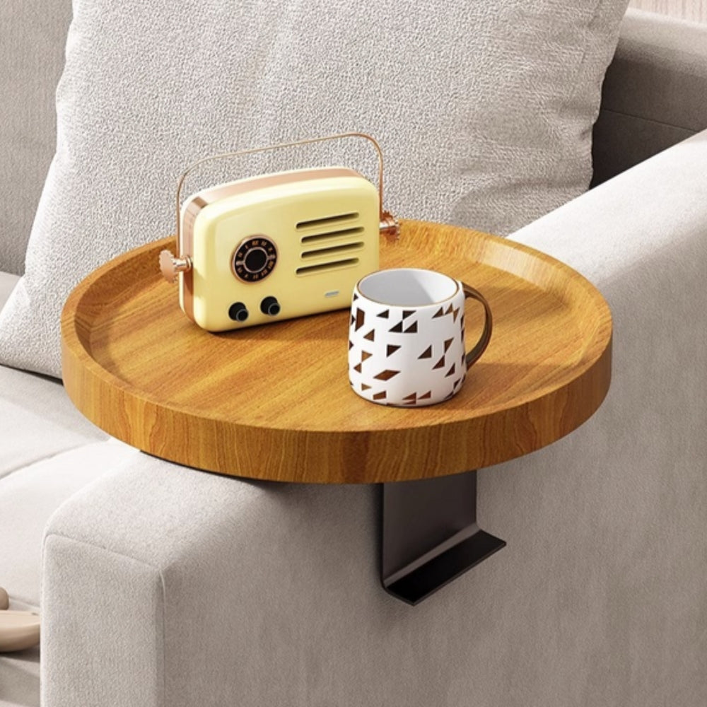 Solid Wood Adjustable Clip-On Sofa Armrest Tray (12 in Diameter)