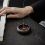Solid Wood Brass-Inset Incense Holder (Compact)