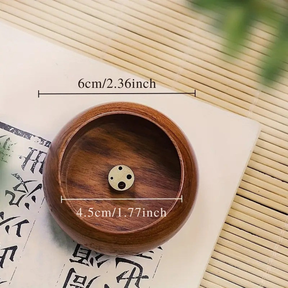 Solid Wood Brass-Inset Incense Holder (Compact)