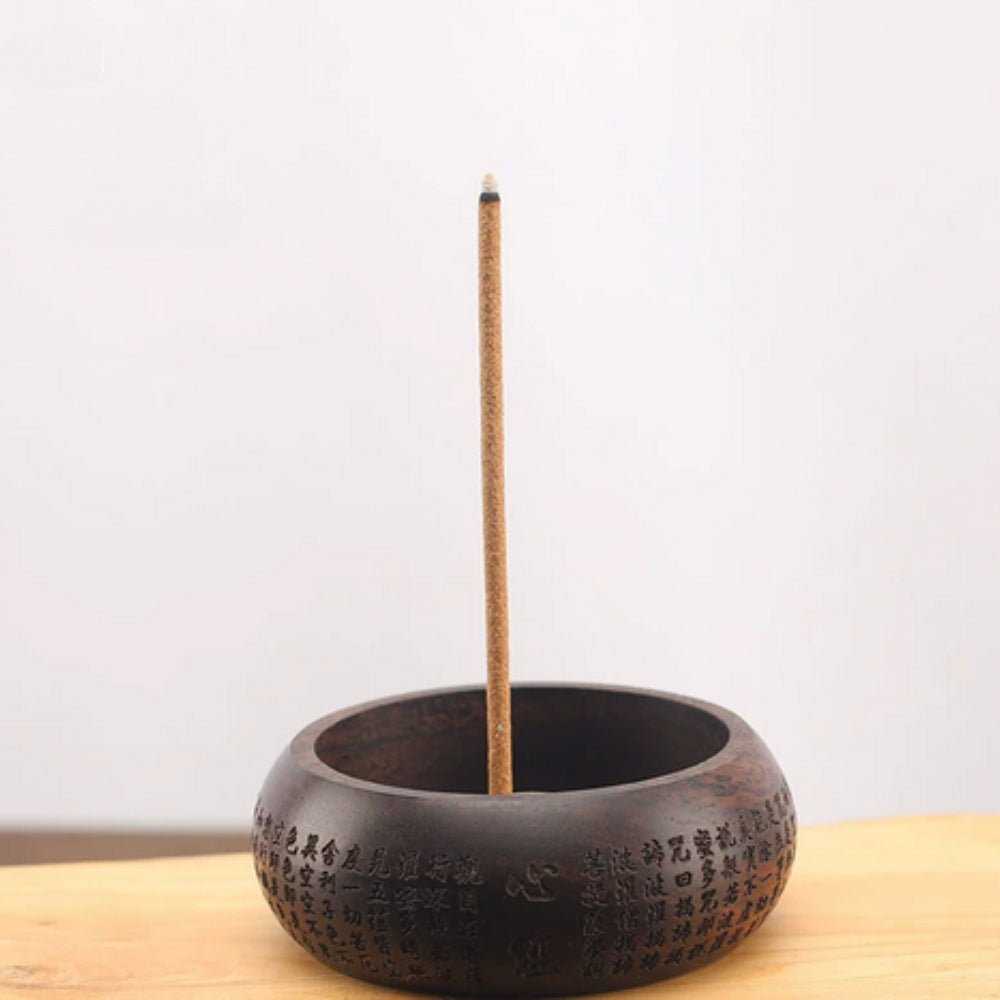 Solid Wood Brass-Inset Incense Holder (Compact)