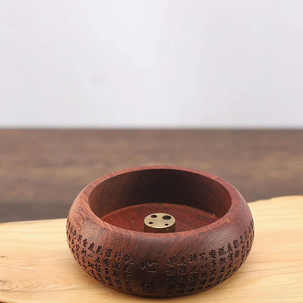 Solid Wood Brass-Inset Incense Holder (Compact)