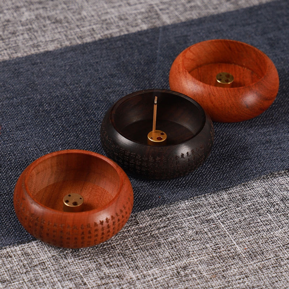 Solid Wood Brass-Inset Incense Holder (Compact)