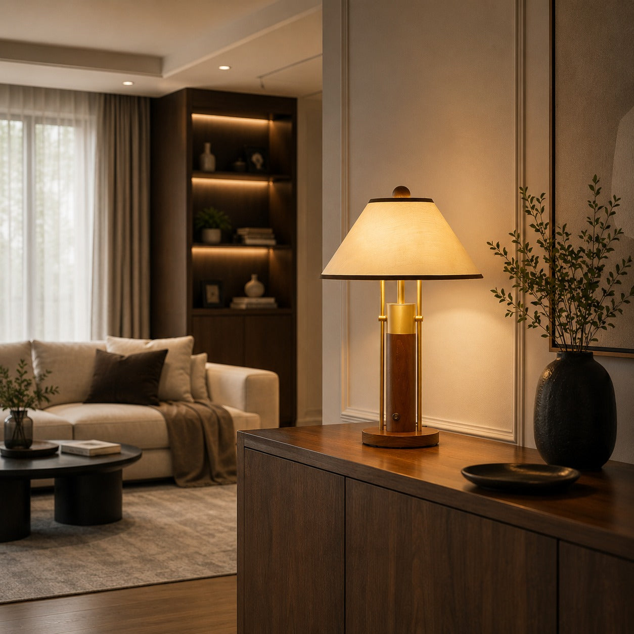 Solid Wood Fabric Shade Table Lamp (E14 Base)