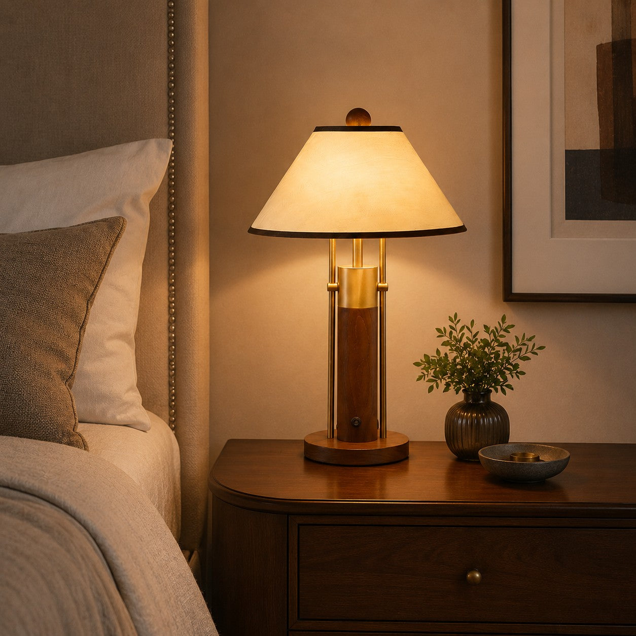 Solid Wood Fabric Shade Table Lamp (E14 Base)