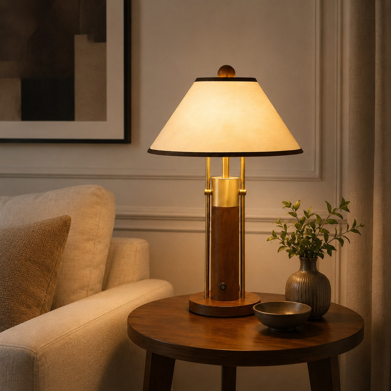Solid Wood Fabric Shade Table Lamp (E14 Base)
