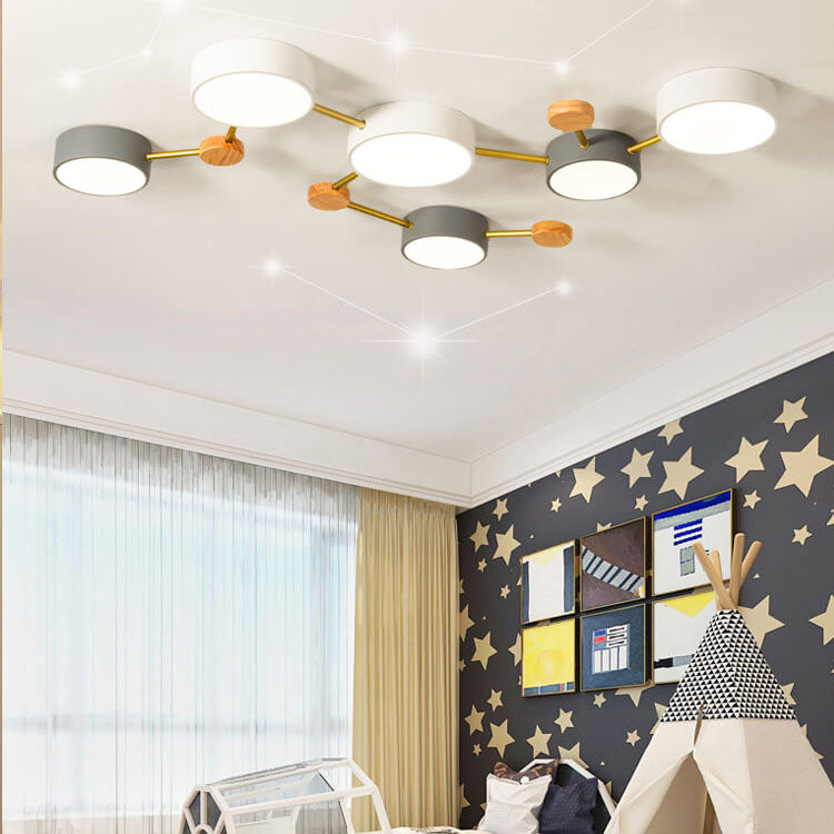 Solid Wood & Iron LED Flush Mount Ceiling Light