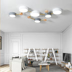 Solid Wood & Iron LED Flush Mount Ceiling Light