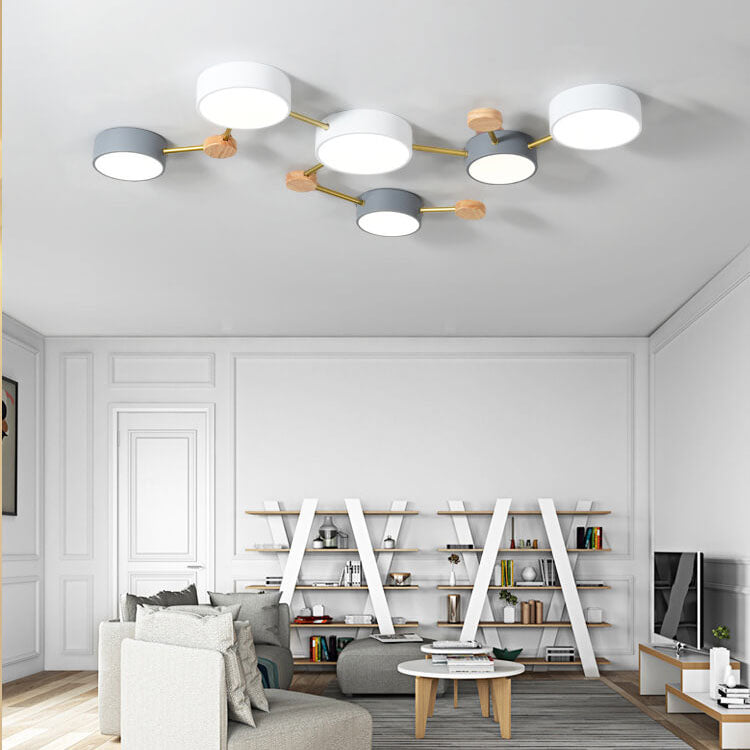 Solid Wood & Iron LED Flush Mount Ceiling Light