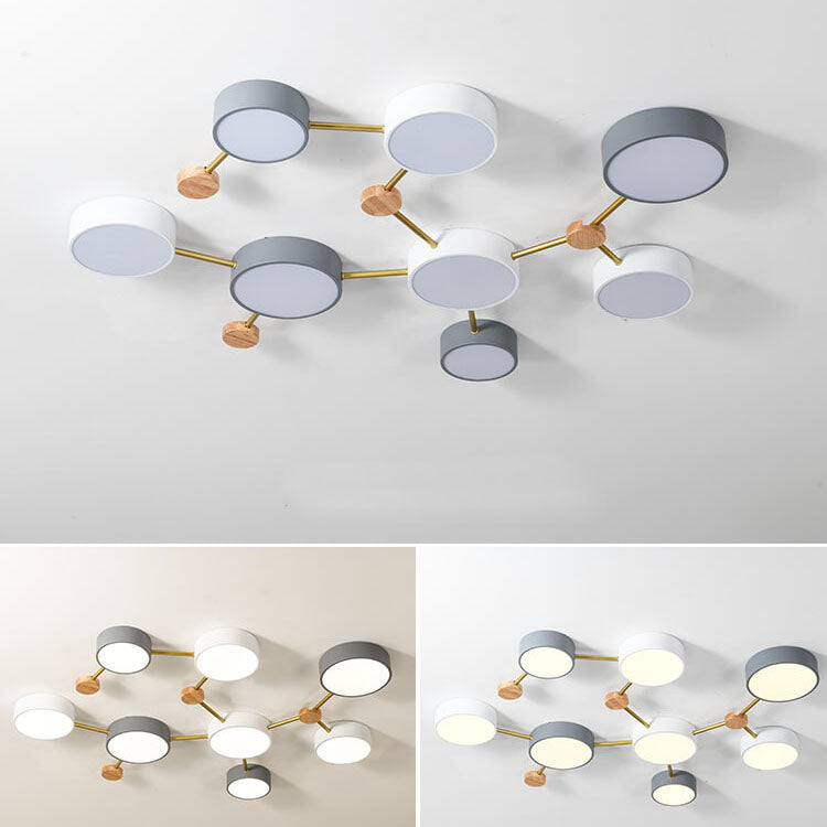 Solid Wood & Iron LED Flush Mount Ceiling Light