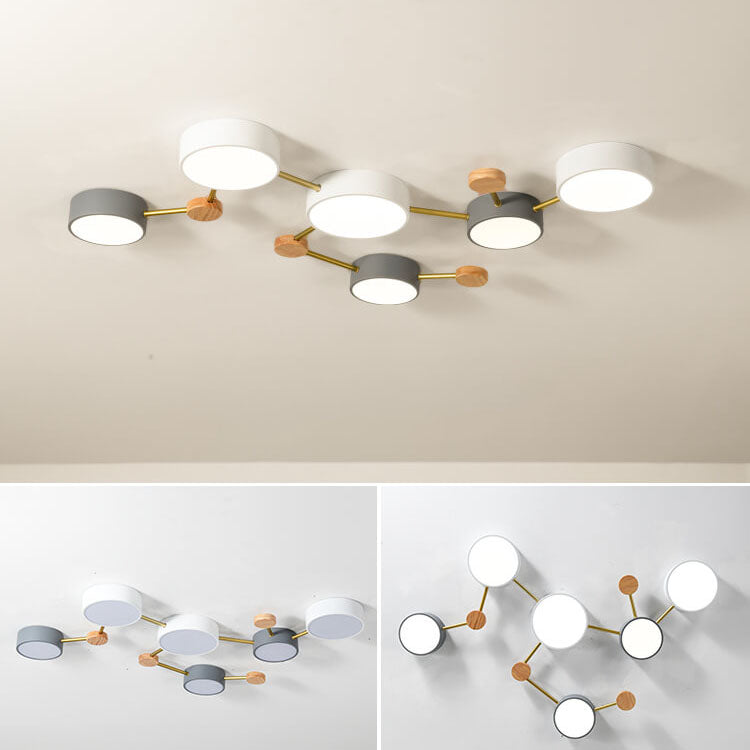 Solid Wood & Iron LED Flush Mount Ceiling Light