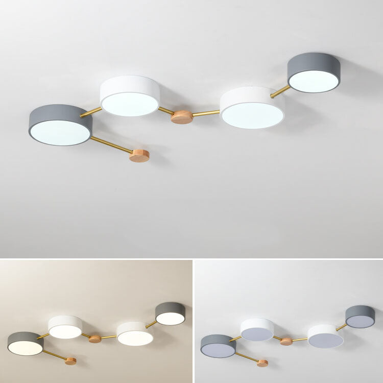 Solid Wood & Iron LED Flush Mount Ceiling Light