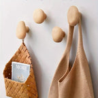 Solid Wood Pebble-Shaped Clothes Hook (Adhesive Backing)
