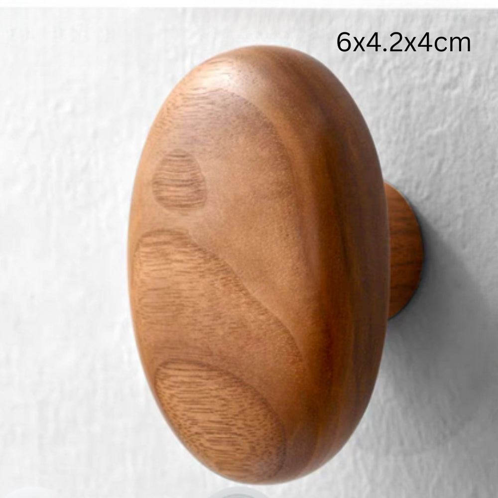 Solid Wood Pebble-Shaped Clothes Hook (Adhesive Backing)