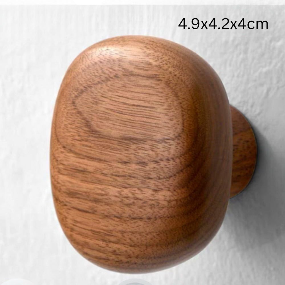 Solid Wood Pebble-Shaped Clothes Hook (Adhesive Backing)