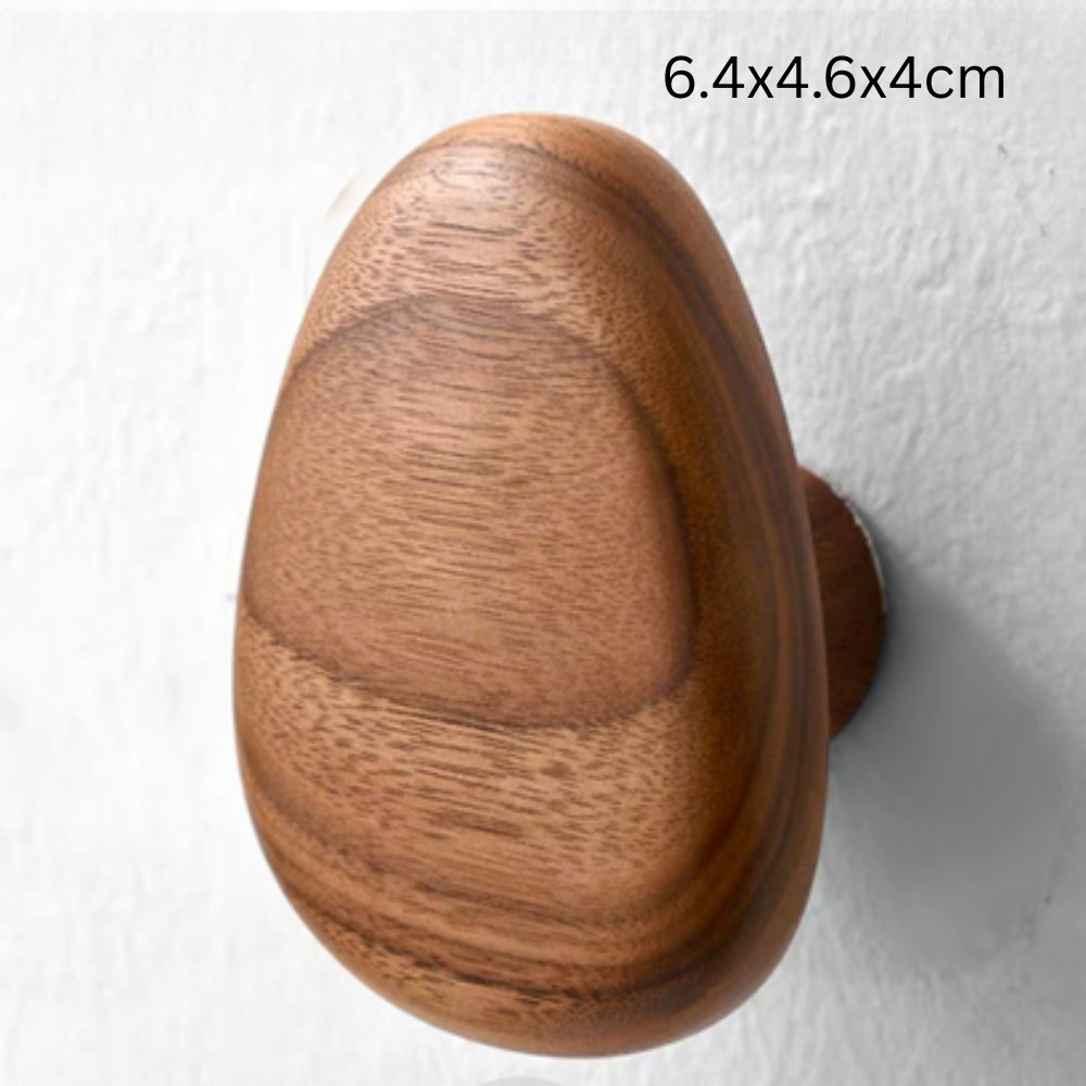 Solid Wood Pebble-Shaped Clothes Hook (Adhesive Backing)